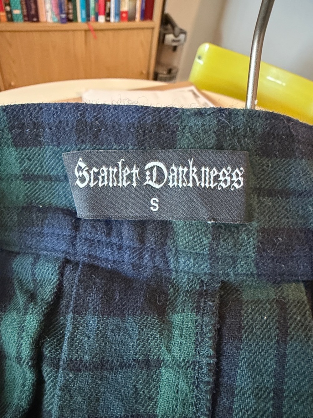 Plaid Midi Skirt in Navy and Green with Side Button Detail - Picture 2 of 2
